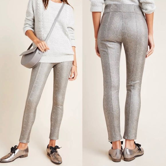Anthropologie NEW metallic snake‎ ankle zip skinny leggings size 26 - Picture 1 of 9